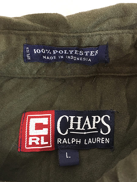 古着 90s CHAPS Ralph Lauren オリーブ フェイクスエード シャツ L 緑