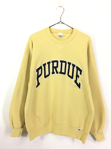 古着 90s USA製 Russell 「PURDUE」 前V スウェット トレーナー L 古着