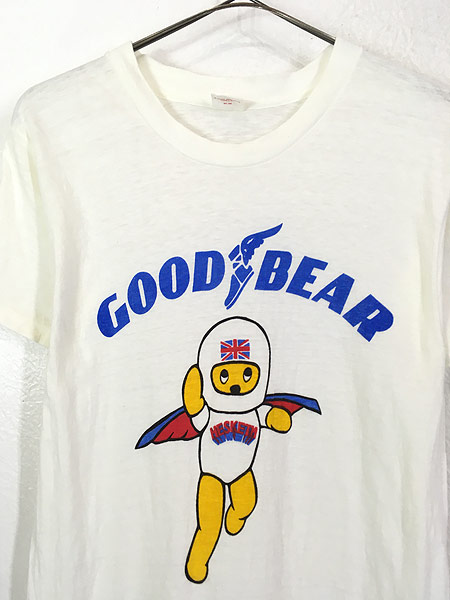 [2] 古着 60s USA製 「Good Bear」 ウィングフット Good Year Hesketh Bear パロディ 染み込み Tシャツ L 古着