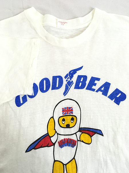 [4] 古着 60s USA製 「Good Bear」 ウィングフット Good Year Hesketh Bear パロディ 染み込み Tシャツ L 古着