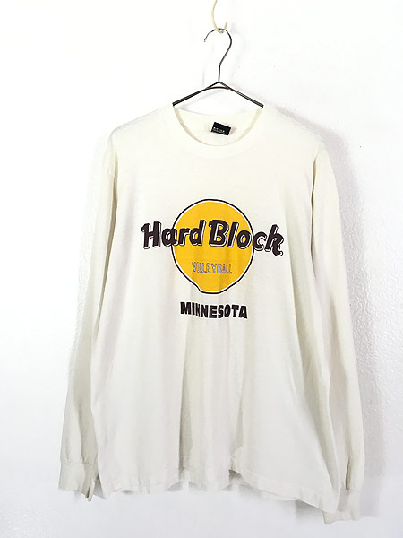 古着 90s USA製 「Hard Block VOLLEYBALL」 ハードロック パロディー 長袖 Tシャツ ロンT XL 古着