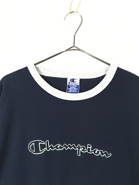 古着 90s USA製 Champion BIG ロゴ 刺しゅう 100%コットン リンガー Ｔ