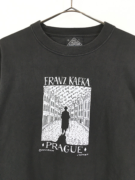 古着 90s Art Praha Handmade 「Franz Kafka」 作家 スクエア アート Tシャツ L 古着 - 古着 通販  ヴィンテージ　古着屋 Dracaena ドラセナ