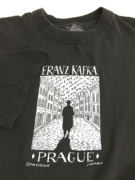 古着 90s Art Praha Handmade 「Franz Kafka」 作家 スクエア アート T