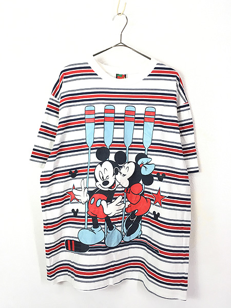 USA製　disney モックネック　ボーダー　tシャツ 90's  ミッキーやまびこ市場tシャツ倉庫