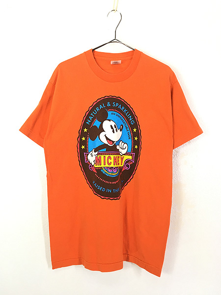 古着 90s USA製 Disney Mickey ミッキー NATURAL & SPARKLING ラベル Tシャツ L 古着