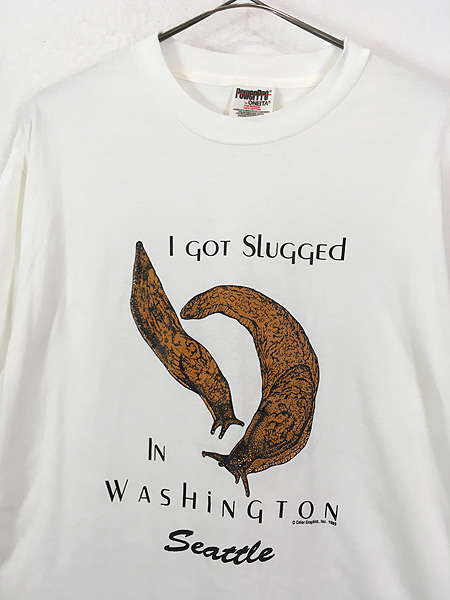 古着 90s 「I GOT SLUGGED」 ナメクジ グラフィック アート Tシャツ L 