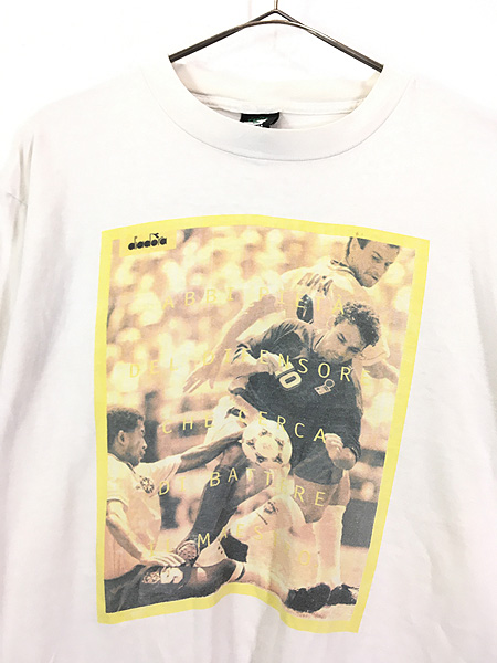 古着 90s USA製 diadora サッカー 両面 フォト プリント Tシャツ L