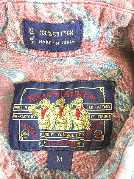 古着 90s CHAPS Ralph Lauren 幾何学 模様 総柄 半袖 BD シャツ M 古着