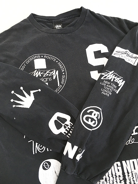 古着 Stussy スカル ラット マルチ ロゴ 長袖 Tシャツ ロンT XL 古着