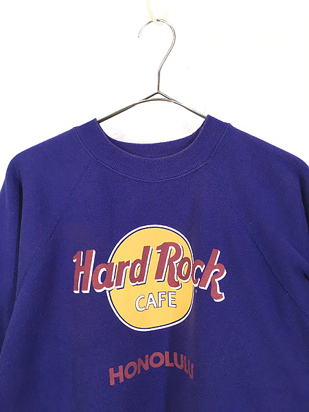 古着 80s USA製 Hard Rock Cafe 「HONOLULU」 BIG ロゴ ハードロック スウェット トレーナー 紫 XL 古着 -  古着 通販 ヴィンテージ　古着屋 Dracaena ドラセナ
