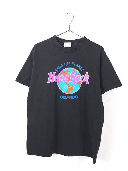 古着 90s USA製 Hard Rock Cafe 「ORLANDO」 地球 ハードロック Tシャツ 黒 M 古着