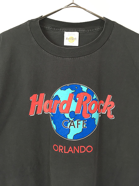 古着 90s USA製 Hard Rock Cafe 「ORLANDO」 地球 ハードロック Tシャツ 黒 XL 古着 - 古着 通販 ヴィンテージ　 古着屋 Dracaena ドラセナ