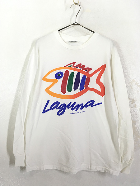 古着 90s 魚 カラフル 「LAGUNA」 グラフィック デザイン プリント 長袖 Tシャツ ロンT XL 古着