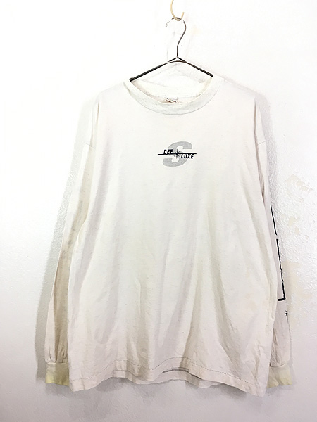古着 90s USA製 Stussy 白タグ 「DEE LUXE」 ロゴ 長袖 Tシャツ ロンT XL 古着 - 古着 通販 ヴィンテージ　古着屋  Dracaena ドラセナ