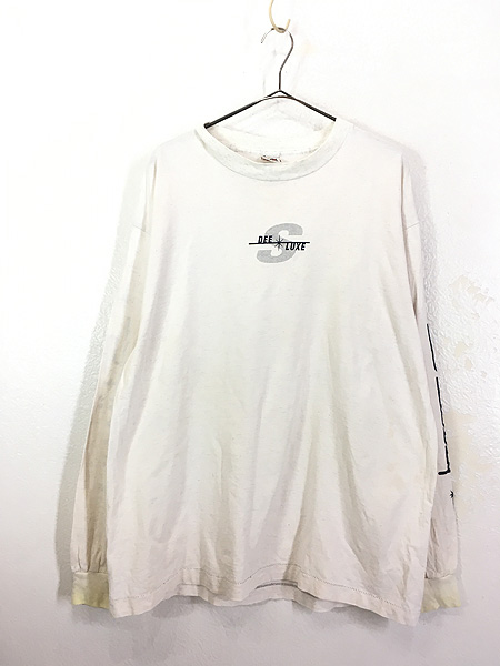 古着 90s USA製 Stussy 白タグ 「DEE LUXE」 ロゴ 長袖 Tシャツ