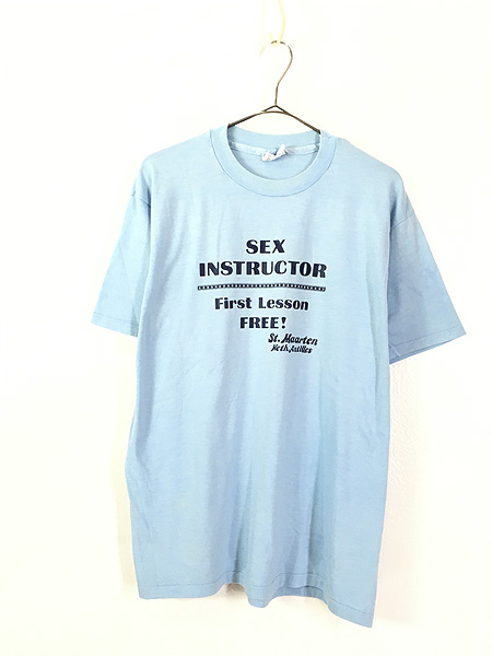 古着 80s USA製 SEX INSTRUCTOR First Lesson FREE! エロ Tシャツ XL