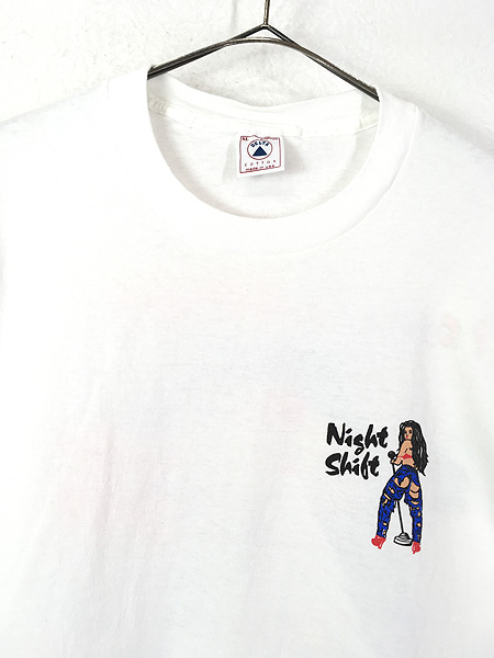 古着 90s USA製 「Night Shift」 ネオン グラフィック エロ Tシャツ XL