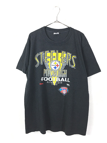 古着 90s USA製 NFL Pittsburgh Steelers スティーラーズ フットボール ボーダー Tシャツ XL 古着 古着 通販  ヴィンテージ 古着屋 Dracaena ドラセナ