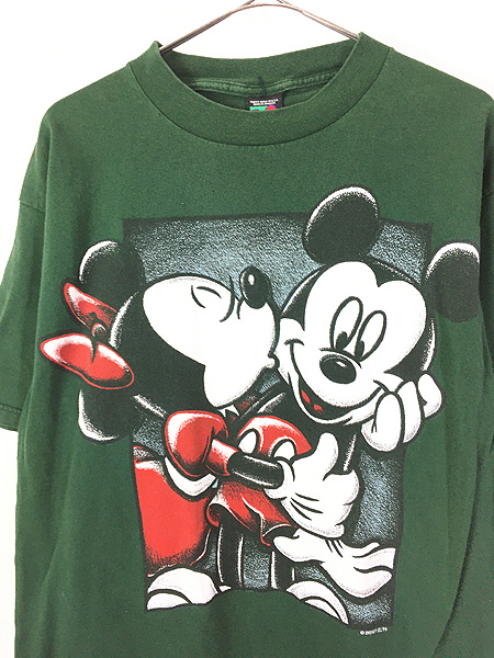 古着 90s USA製 Disney ミッキー & ミニー Kiss BIG プリント Tシャツ 
