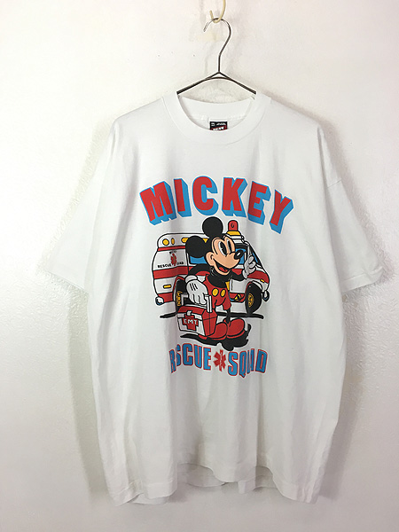 古着 90s USA製 Disney ミッキー RESCUE SQUAD イラスト プリント T