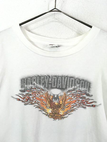 古着 00s USA製 HARLEY DAVIDSON イーグル ファイヤー パターン 長袖 T