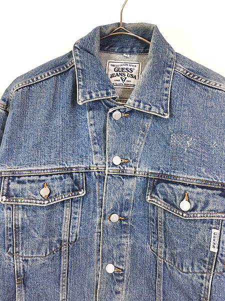 古着 90s USA製 GUESS サイド レースアップ デニム ジャケット Gジャン