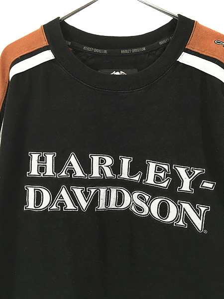 古着 00s HARLEY DAVIDSON 豪華 刺しゅう アーム ライン 長袖 Tシャツ