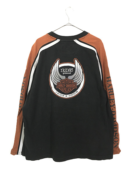 古着 00s HARLEY DAVIDSON 豪華 刺しゅう アーム ライン 長袖 Tシャツ 