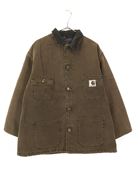 古着 Carhartt 裏地 ブランケット ブラウン ダック ミシガンチョア カバーオール ジャケット 茶 L位 古着 - 古着 通販 ヴィンテージ　 古着屋 Dracaena ドラセナ