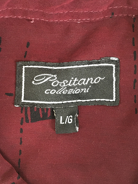 古着 90s Positano ブロック ステッチ 総柄 異素材 ピーチスキン ボックス シャツ L