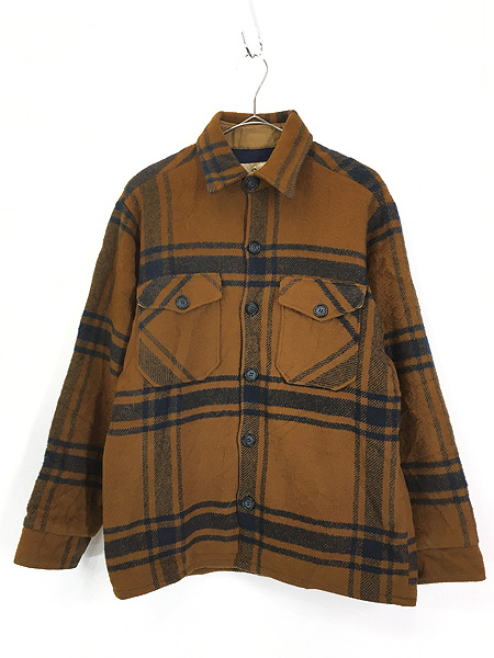 70〜80s ポルトガル製 ウール ネップ混 長袖シャツ 茶色 M ユーロ