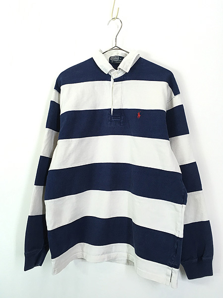 古着 Polo Ralph Lauren 紺×白 切替 ボーダー ラガー ラグビー シャツ