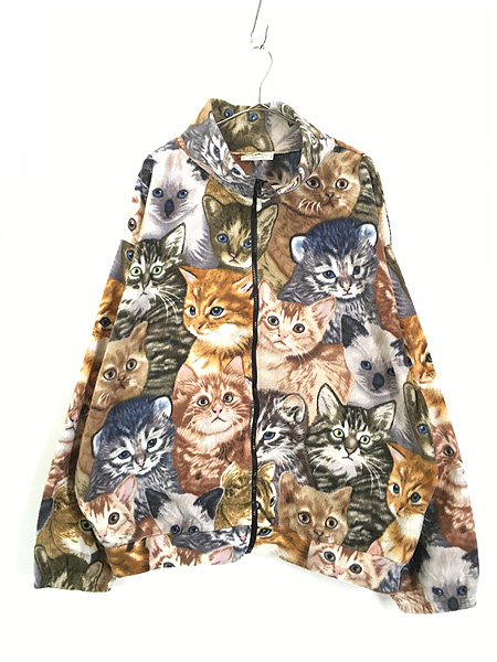 ファッションデザイナー ブラックマウンテン アニマルフリースジャケット 猫柄 XL ネコねこCat