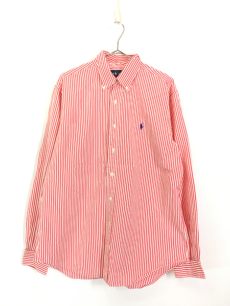 古着 90s Ralph Lauren 「CLASSIC FIT」 赤 × 白 ストライプ BD シャツ