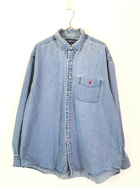 古着 90s Ralph Lauren 「BIG SHIRT」 ポニー 刺しゅう デニム BD 