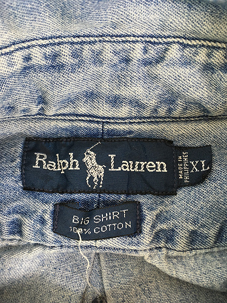 古着 90s Ralph Lauren 「BIG SHIRT」 ポニー 刺しゅう デニム BD 
