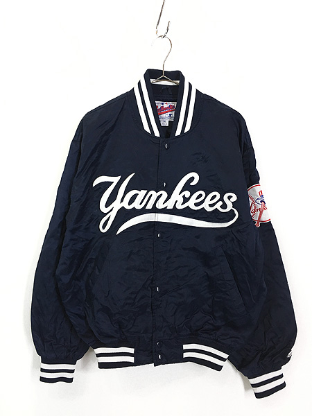 古着 90s MLB NY Yankees ヤンキース 光沢 サテン スタジャン 