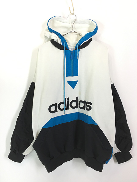 90´s adidasｵｰﾊﾞｰｻｲｽﾞﾃﾞｶﾛｺﾞ薄手ﾊｰﾌZIPﾊﾟｰｶｰ-