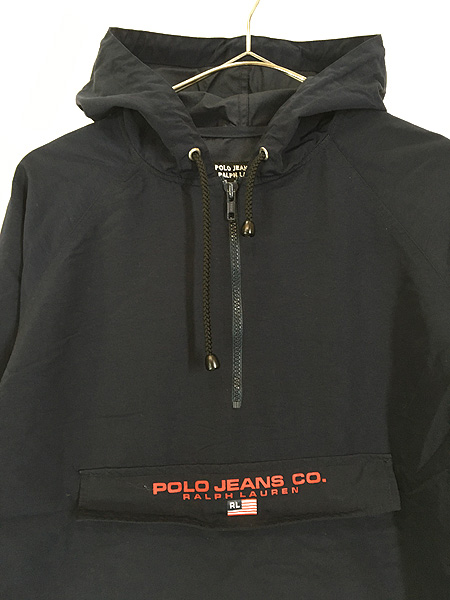 古着 POLO JEANS Ralph Lauren センター ロゴ ハーフジップ ナイロン