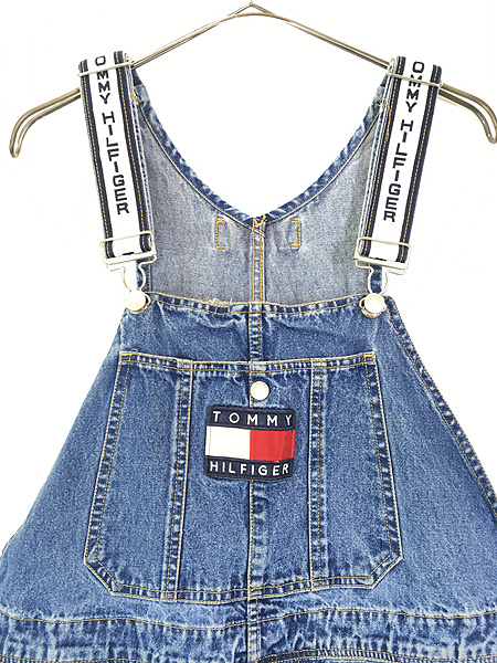 古着 90s TOMMY JEANS フラッグ ロゴ パッチ デニム オーバーオール M