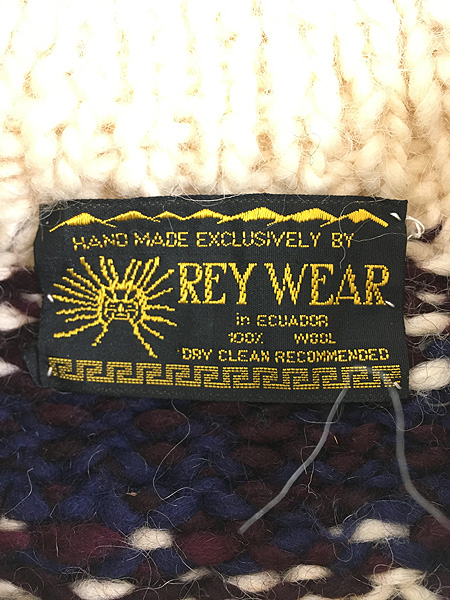 古着 90s エクアドル製 Rey Wear ネイティブ ボーダー ヘビー ウール ハンド ニット セーター XL位 - 古着 通販