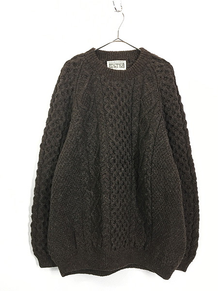 古着 70-80s Ireland製 Aran Sweater Market アラン フィッシャーマン ウール ニット セーター XL