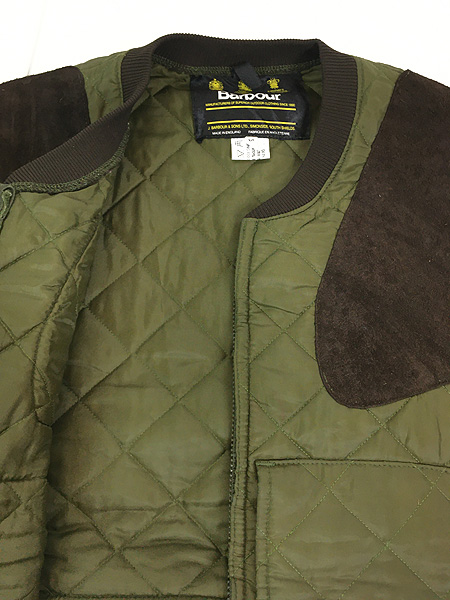 古着 90s 英国製 Barbour 本革 スエード ガンパッチ スタンドカラー