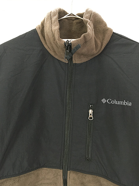 古着 Columbia ナイロン 切替 フリース ジャケット 茶×黒 L 美品