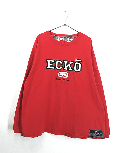 古着 ECKO UNLTD エコー BIG ロゴ 刺しゅう パッチ 長袖 Tシャツ ロンT