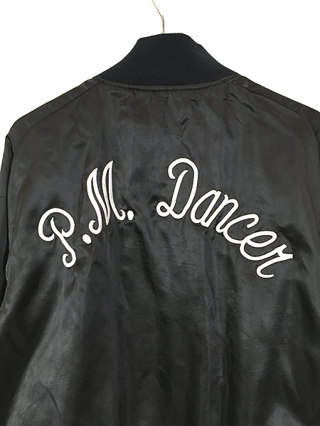 [5] 古着 80s USA製 「P.M.Dancer」 ダンス 刺しゅう 光沢 サテン ジャケット スタジャン XL 古着