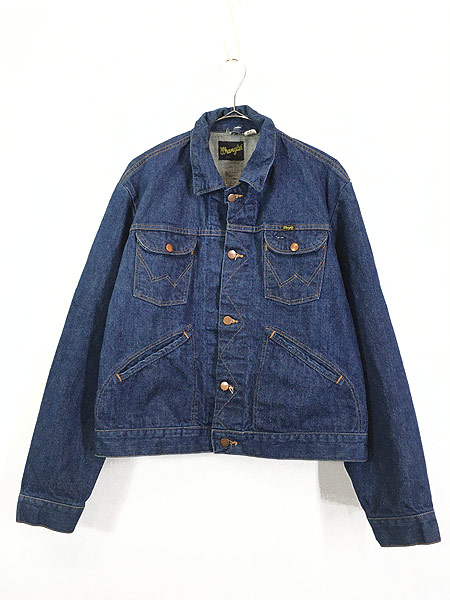 古着 70s USA製 Wrangler 黒タグ 124MJ 濃紺 デニム ジャケット G