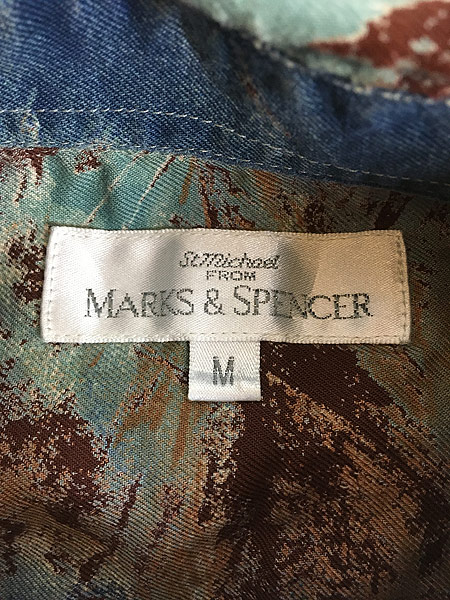 古着 90s MARKS&SPENCER 水彩 アート デザイン レーヨン シャツ M 古着