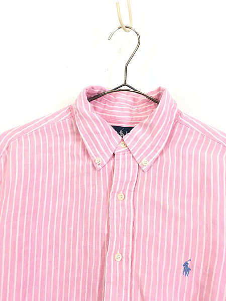 古着 90s Ralph Lauren 「CLASSIC FIT」 ストライプ リネン シャツ L 